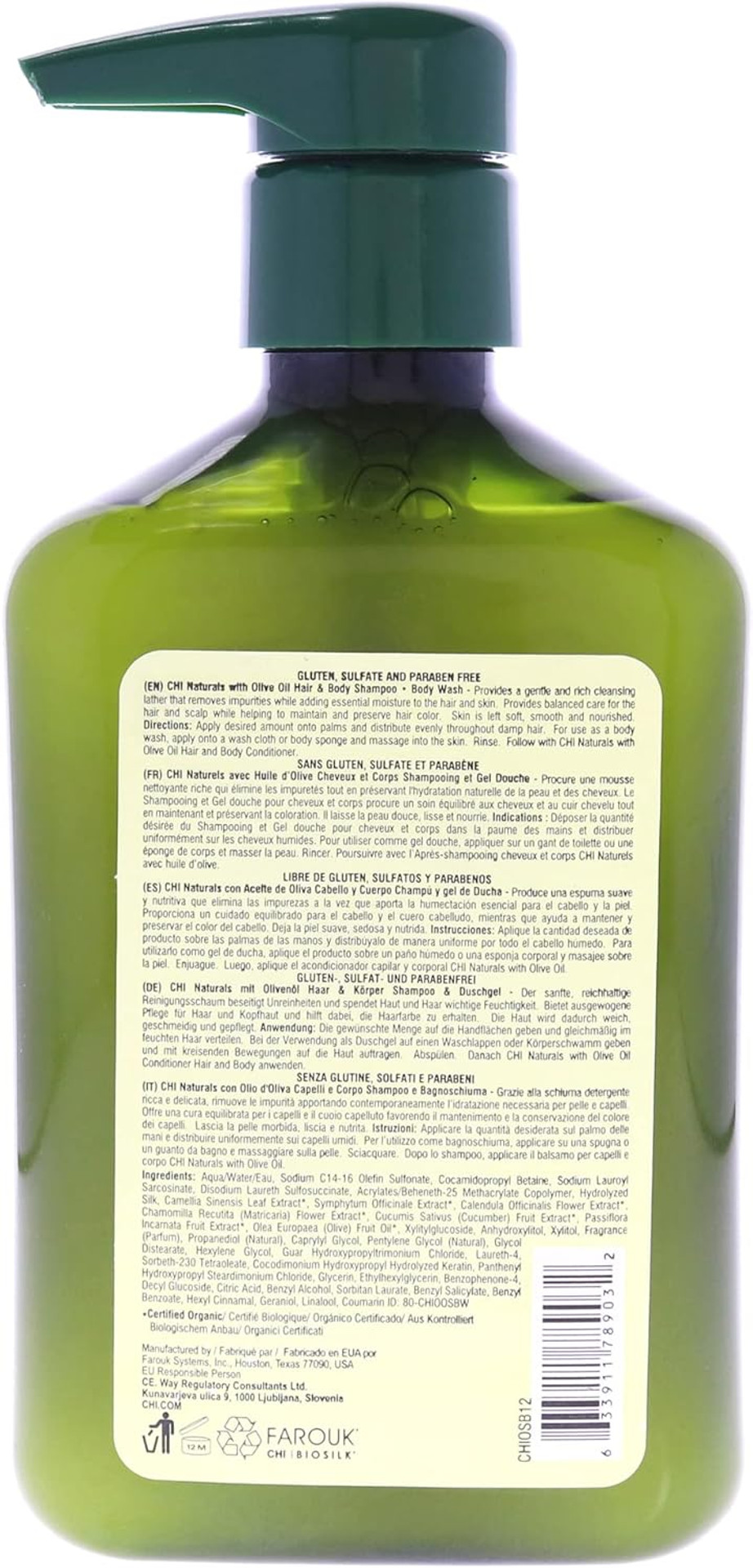 CHI Naturals with Olive Oil, Hair Shampoo and Body Wash, 340 ml 11.5 oz,white