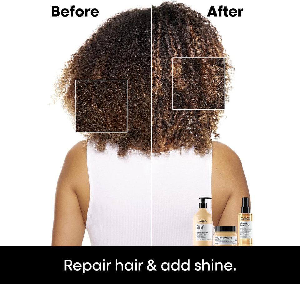 LOréal Professionnel Golden Lightweight Mask, With Protein And Gold Quinoa for Fine-Medium Dry And Damaged Hair, Serie Expert Absolut Repair, 250 ml LOréal Professionnel Golden Lightweight Mask, With Protein And Gold Quinoa for Fine-Medium Dry And Damaged Hair, Serie Expert Absolut Repair, 250 ml