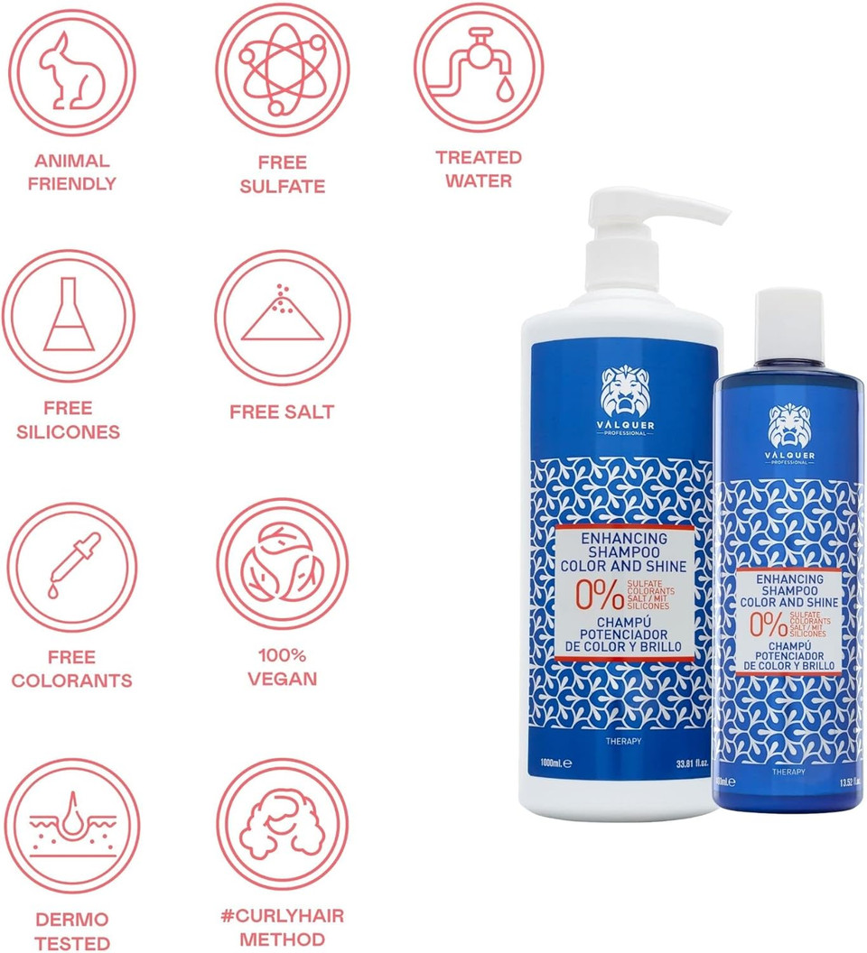 Valquer Color and Shine Enhancer Shampoo for Dyed Hair. Antioxidant and Moisturizing with Wheat Germ, Phytokeratine, Vitamin E and Provitamin B5. Vegan. 400 ml