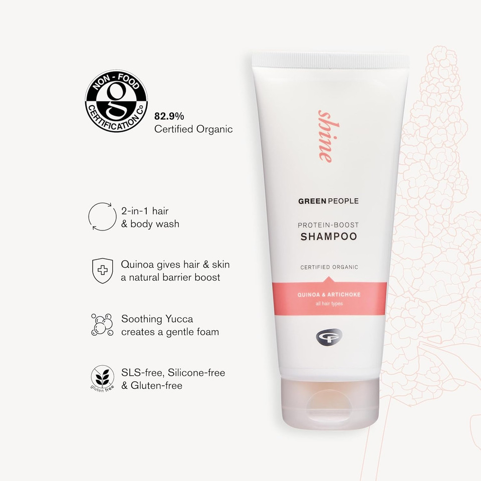 Green People Protein-Boost Shampoo & Shower Wash - For Shine & Volume - Silicone & SLS Free - Natural, Organic & Vegan, 200ml