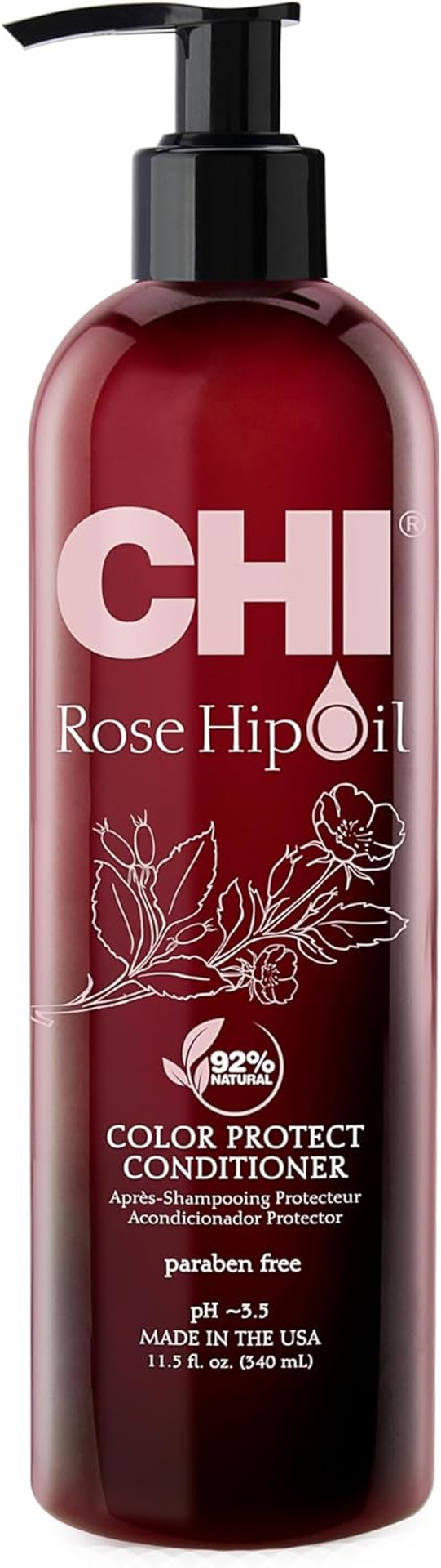CHI Rosehip Oil, Colour Protecting Conditioner for Coloured Hair | Moisturizing longer lasting haircolor protector | Shiny hair | Sulfate Free | 92% Natural Ingredients, Paraben Free, 340 ml