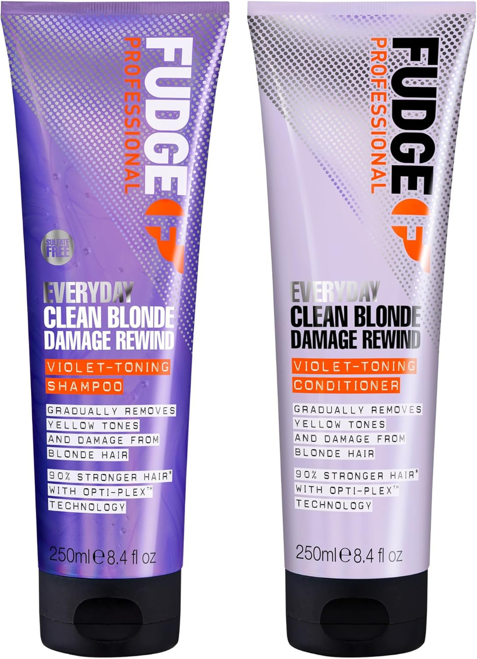 Fudge Professional Everyday Clean Blonde Damage Rewind Haircare Duo, Daily Purple Toning Routine, Shampoo and Conditioner Set for Blonde Hair, 2 x 250 ml