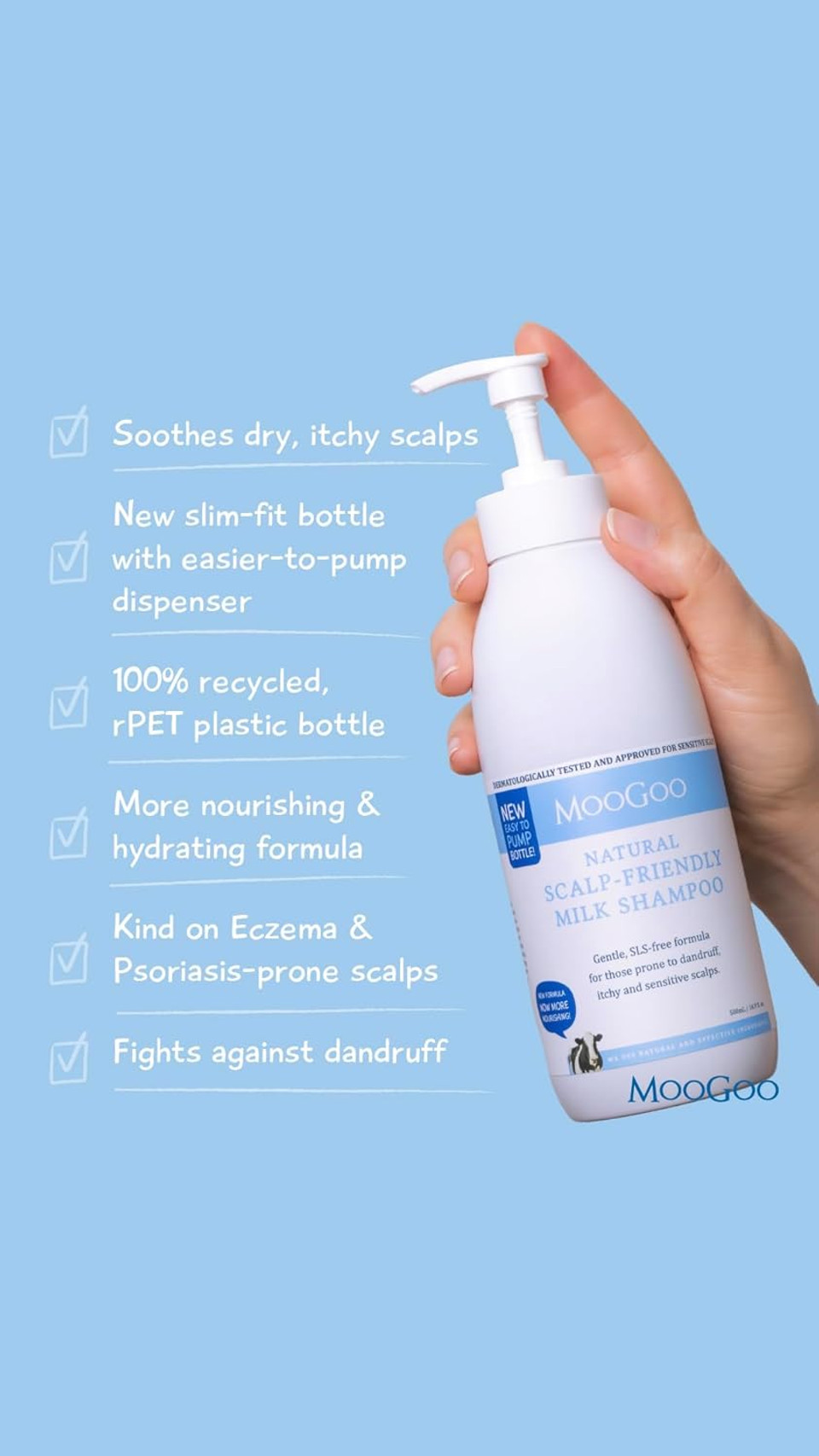 MooGoo Milk Shampoo  For Itchy, Dry, Eczema, Psoriasis & Dandruff Prone Scalps  SLS, Silicone, Sulfate & Paraben Free - Natural & Gentle Formula  500ml / 16.9 fl.oz