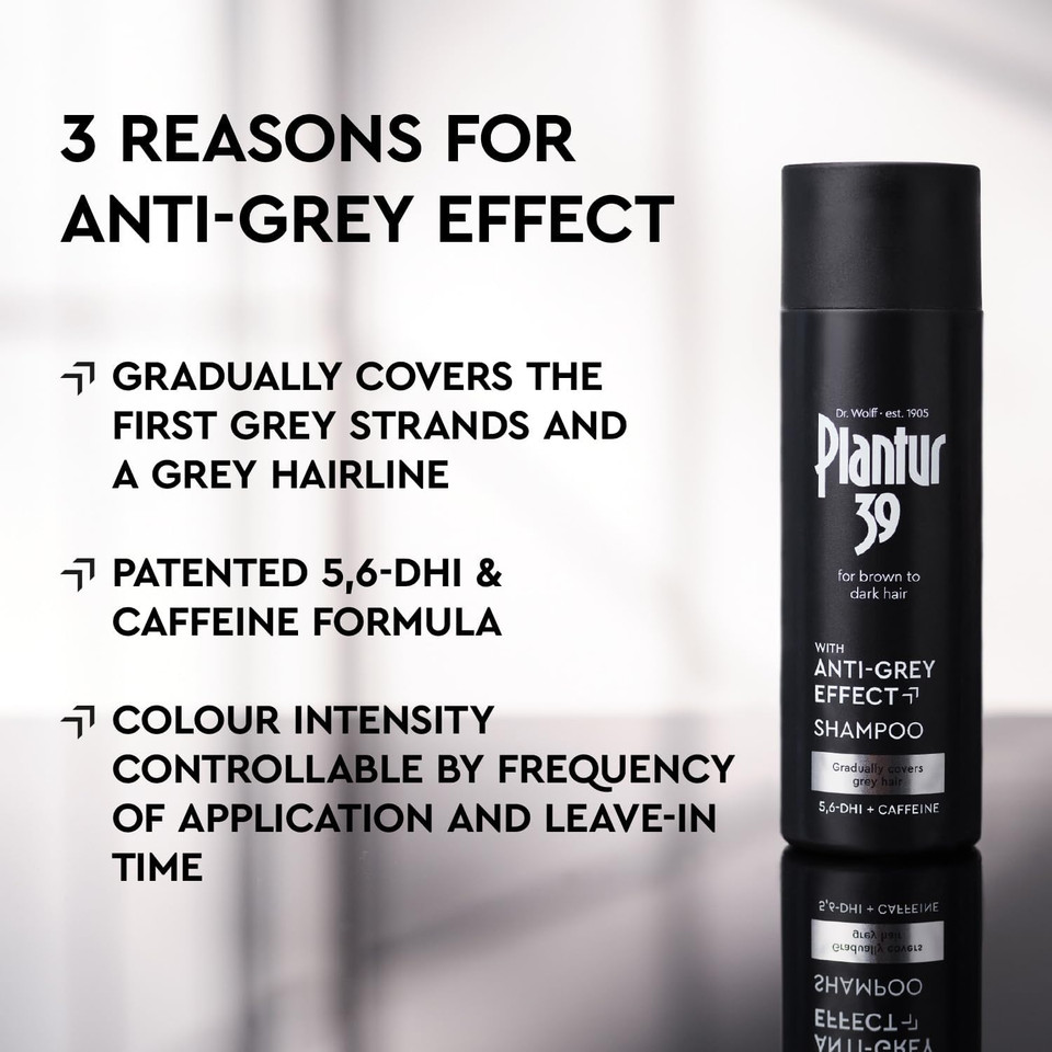 Plantur 39 Anti-Grey effect 5.6-DHI & Caffeine Shampoo 200ml | Gradually Darker and Stronger Hair | Controlled concealing of grey hairs | Supports natural hair growth