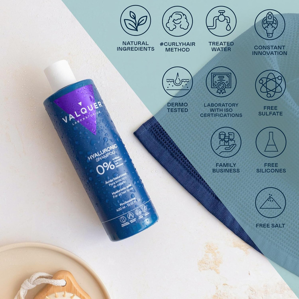 Valquer Hyaluronic Acid Repair Shampoo. Zero% Hair Treatment with Panthenol, Keratin, and Aloe Vera. Moisturizes and Protects Damaged and Dry Hair. Revitalizing and Vegan. All hair types. 400 ml