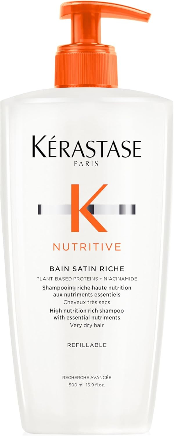 Kérastase Nutritive, Gentle Hydrating Shampoo for Dry Hair, Nourishing Protein Formula with Niacinamide, Moisturises, Softens and Restores Shine, Bain Satin