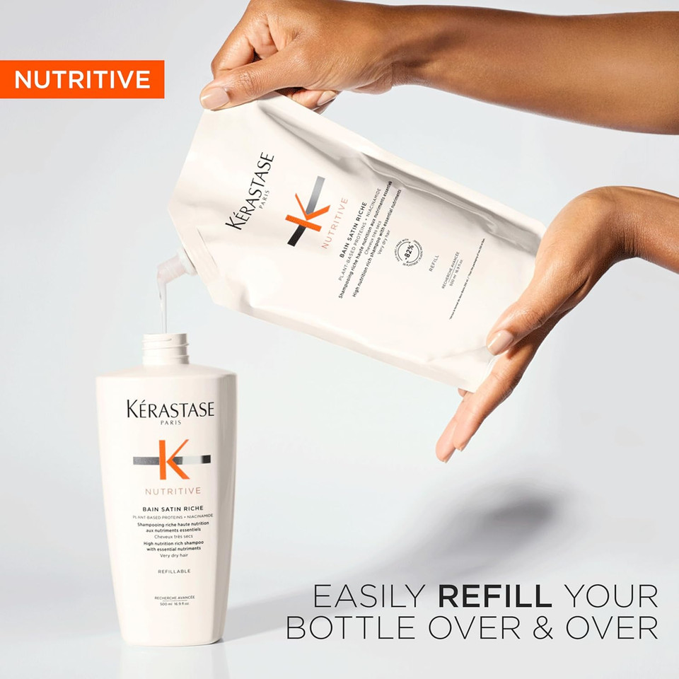Kérastase Nutritive, Gentle Hydrating Shampoo for Dry Hair, Nourishing Protein Formula with Niacinamide, Moisturises, Softens and Restores Shine, Bain Satin