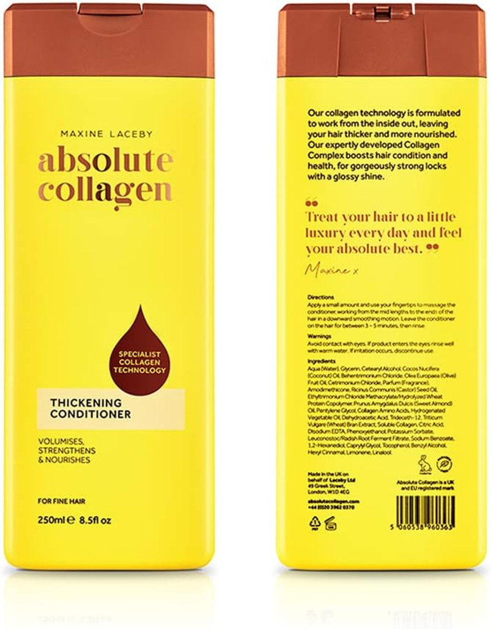 Absolute Collagen - Thickening Collagen Complex Conditioner 250ml - For Thin & Fine Hair - Strengthen, Thicken, Nourish and Volumise - Boost Shine