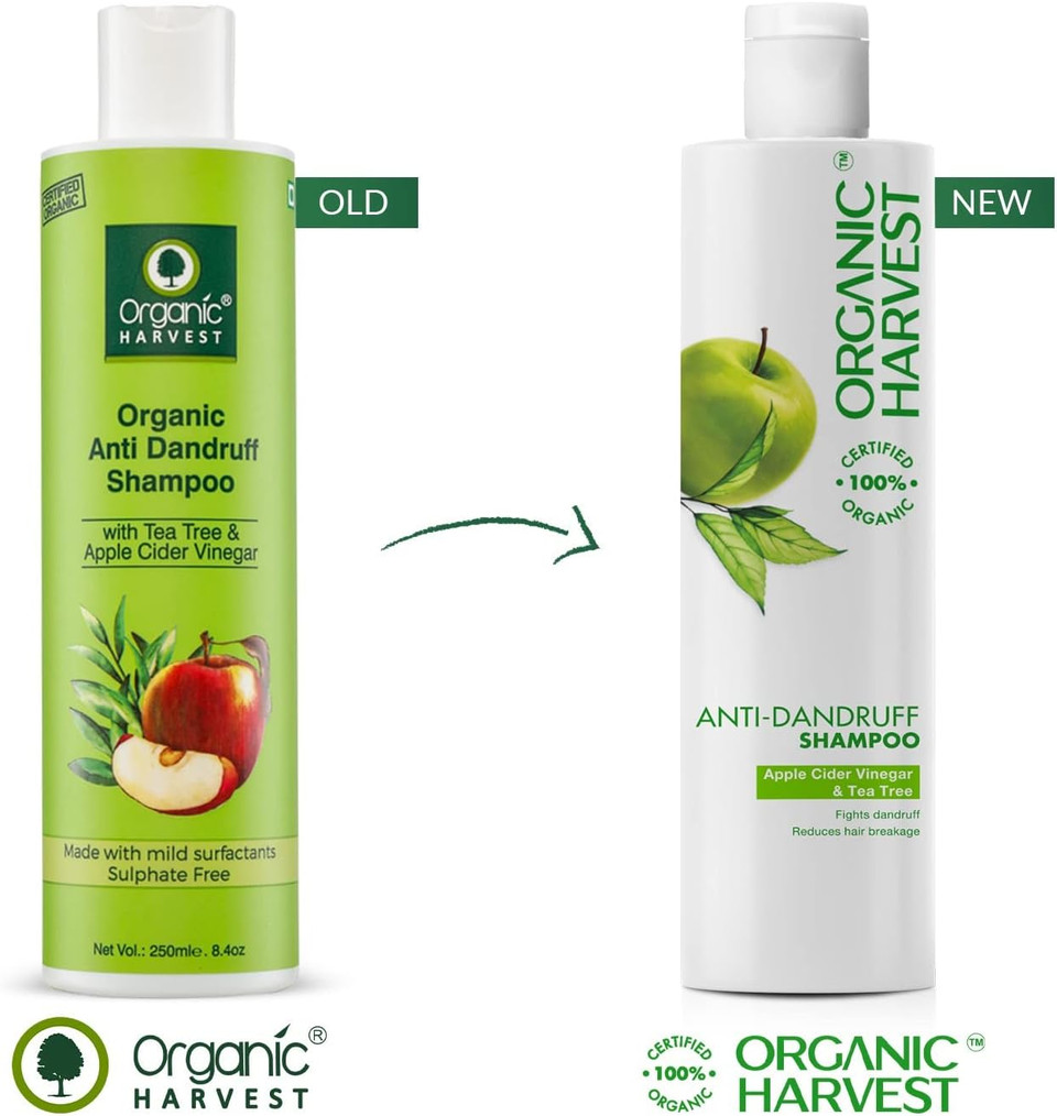 Organic Harvest Anti Dandruff Shampoo with Tea Tree and Apple Cider Vinegar for Women & Men | For All Type Hair | Free from Chemicals, Mineral Oils, Alcohol  250ml