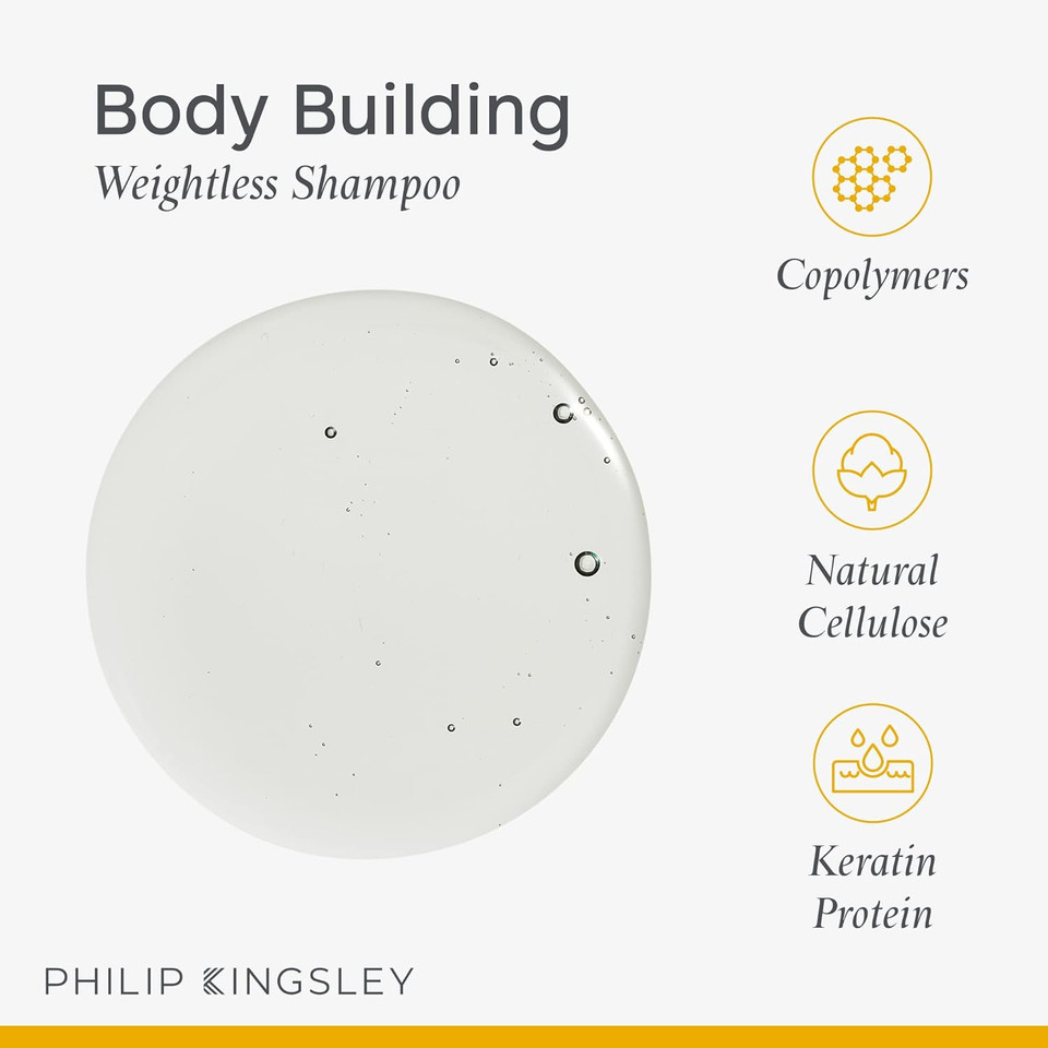 Philip Kingsley | Body Building Weightless Shampoo | Volumising Shampoo for Fine, Limp, Flat, Flyaway Hair | Hydrates, Thickens, Lifts and Adds Volume and Shine | 170ml