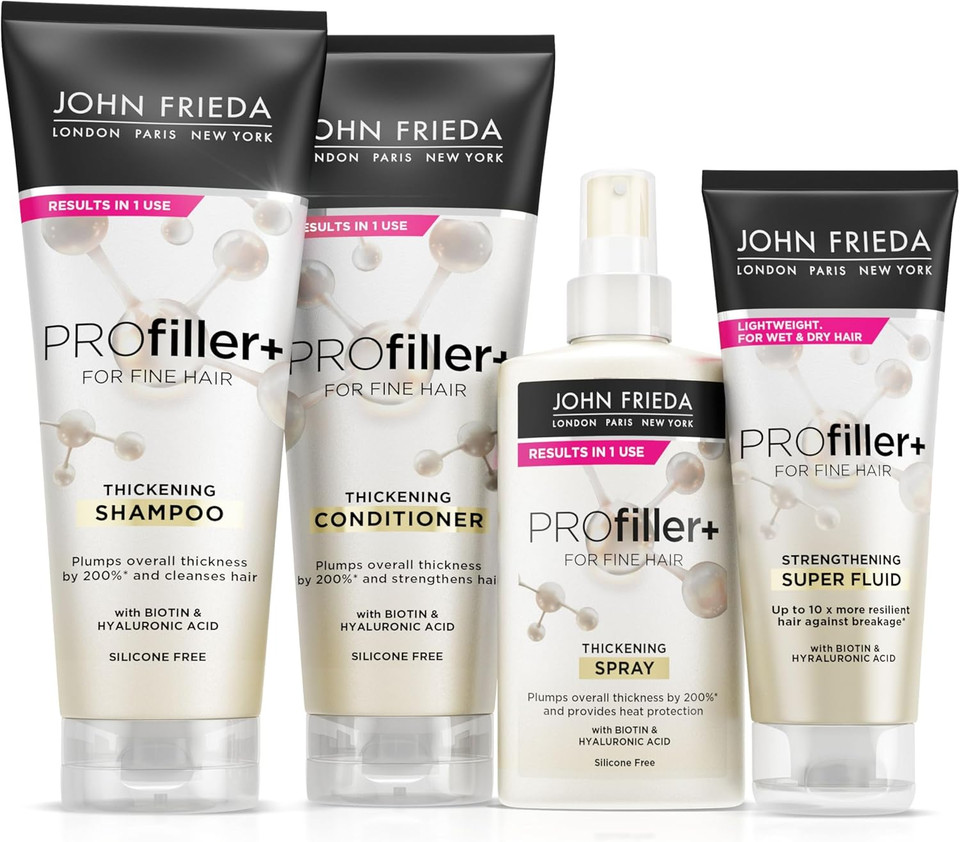 John Frieda PROfiller+ Hair Thickening Bundle: Shampoo and Conditioner 250ml, Thickening Spray 150ml and Super Fluid 100ml