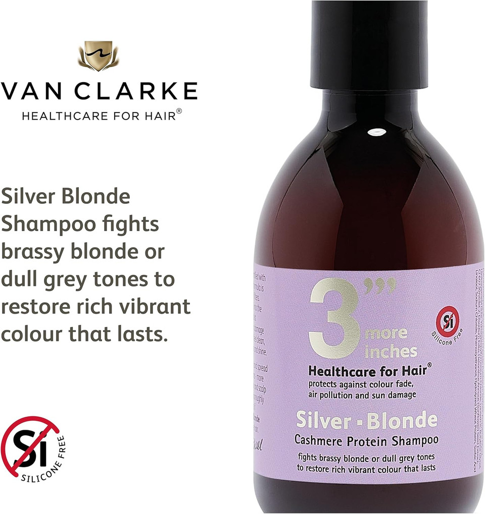 3'''More Inches Silver Blonde Shampoo - Colour Correcting Purple Shampoo For Blonde Hair - Cashmere Protein & UV Hair Protector - Silicone & Sulphate Free - Hair Care by Michael Van Clarke 3'''More Inches Silver Blonde Shampoo - Colour Correcting Purple Shampoo For Blonde Hair - Cashmere Protein & UV Hair Protector - Silicone & Sulphate Free - Hair Care by Michael Van Clarke
