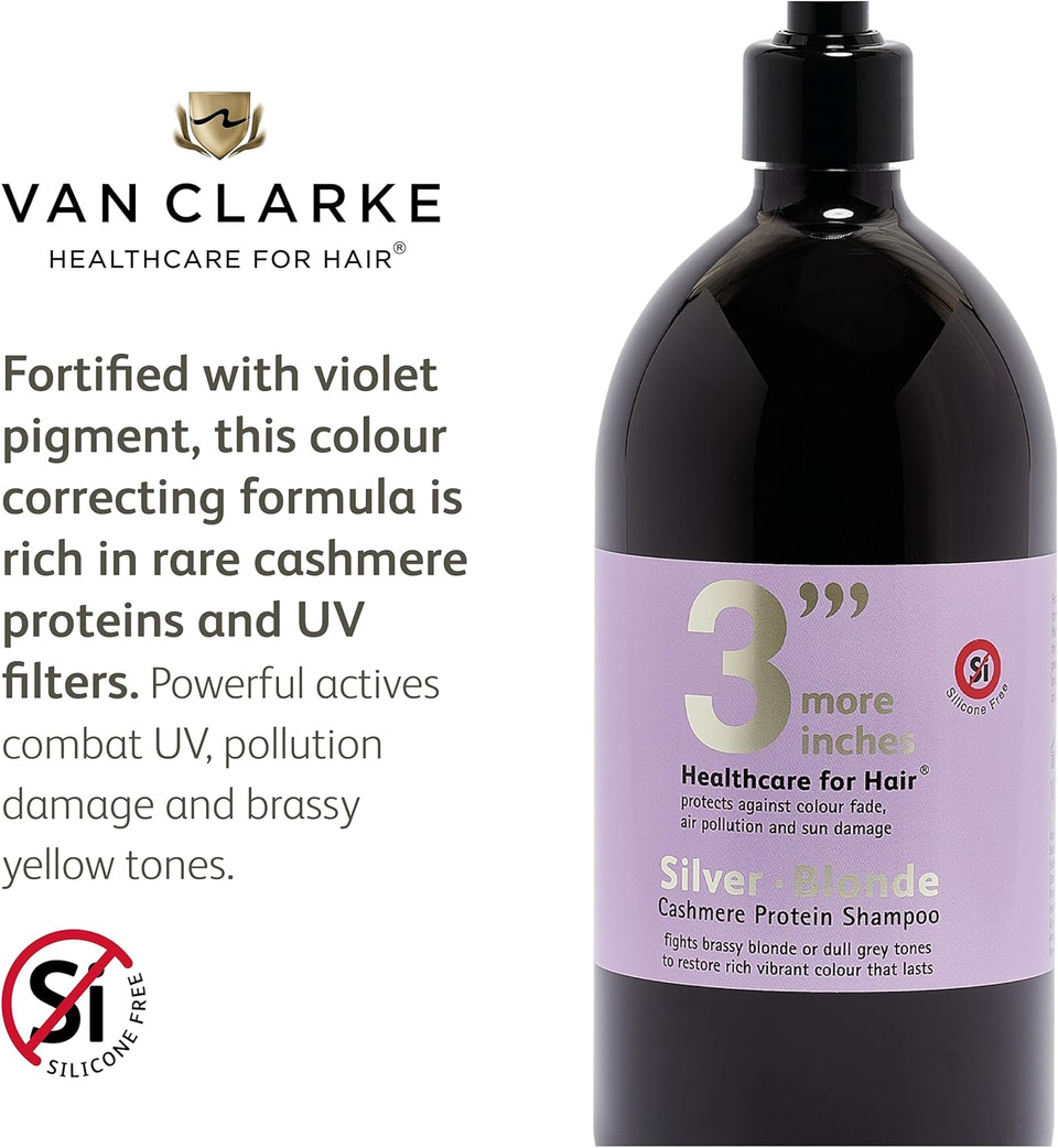 3'''More Inches Silver Blonde Shampoo - Colour Correcting Purple Shampoo For Blonde Hair - Cashmere Protein & UV Hair Protector - Silicone & Sulphate Free - Hair Care by Michael Van Clarke 3'''More Inches Silver Blonde Shampoo - Colour Correcting Purple Shampoo For Blonde Hair - Cashmere Protein & UV Hair Protector - Silicone & Sulphate Free - Hair Care by Michael Van Clarke