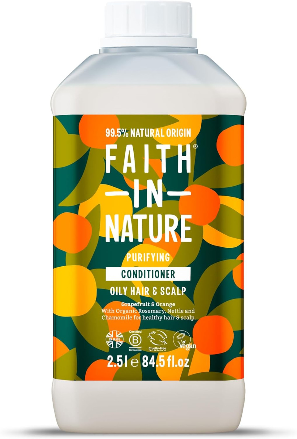 Faith In Nature Natural Grapefruit & Orange Conditioner, Purifying for Oily Hair & Scalp, Vegan & Cruelty Free, No SLS, Silicones or Parabens, 2.5L Refill