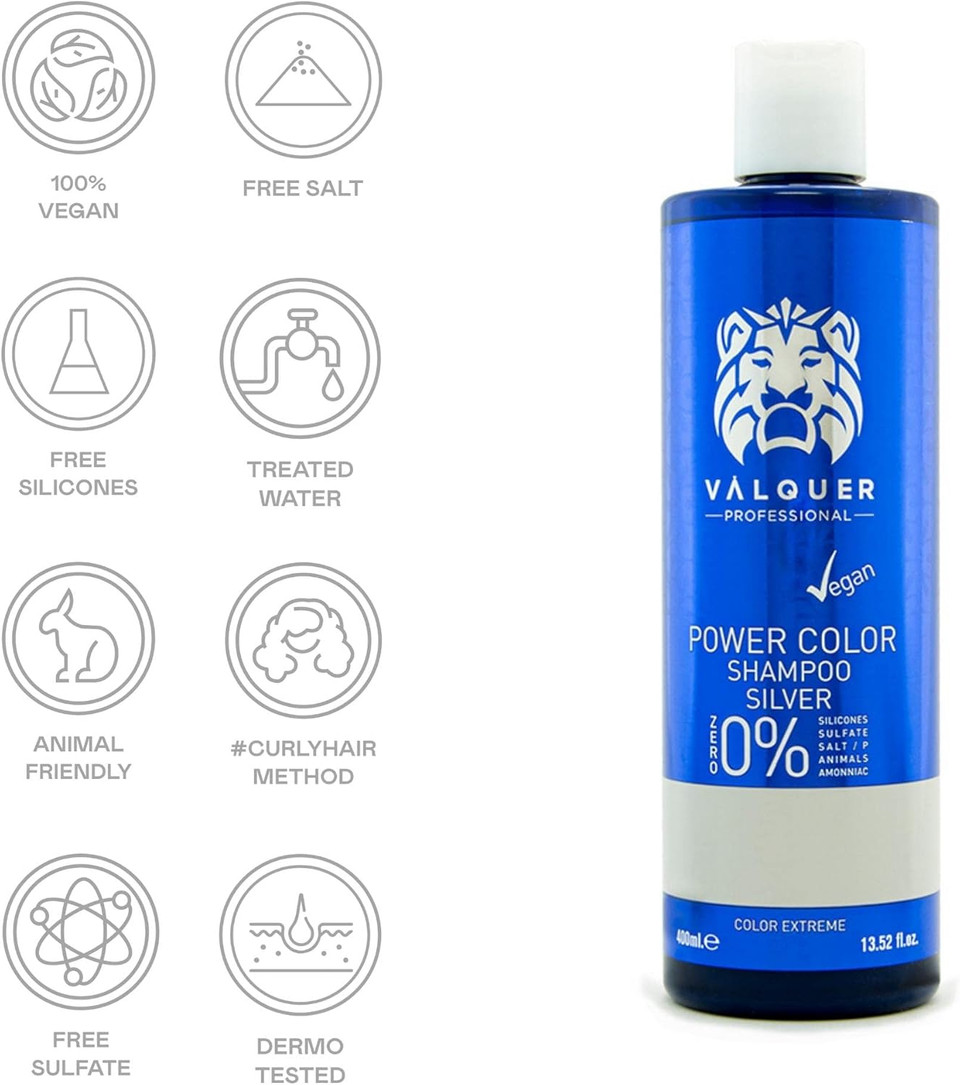 Valquer Power Color Shampoo Vegan Formula Sulfate- Hair Colour 400ml (Silver)