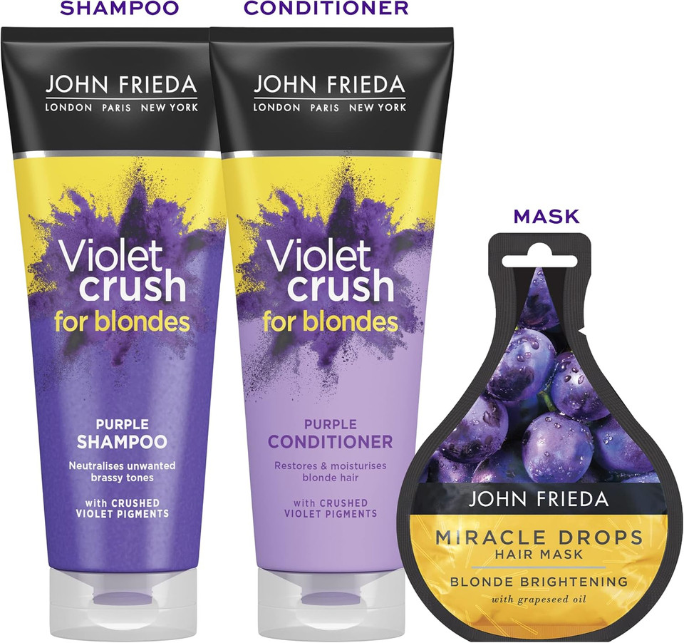 John Frieda Violet Crush Gift Set - for Blonde Hair - 2 x 250ml Shampoo/Conditioner + Miracle Drop Sachet