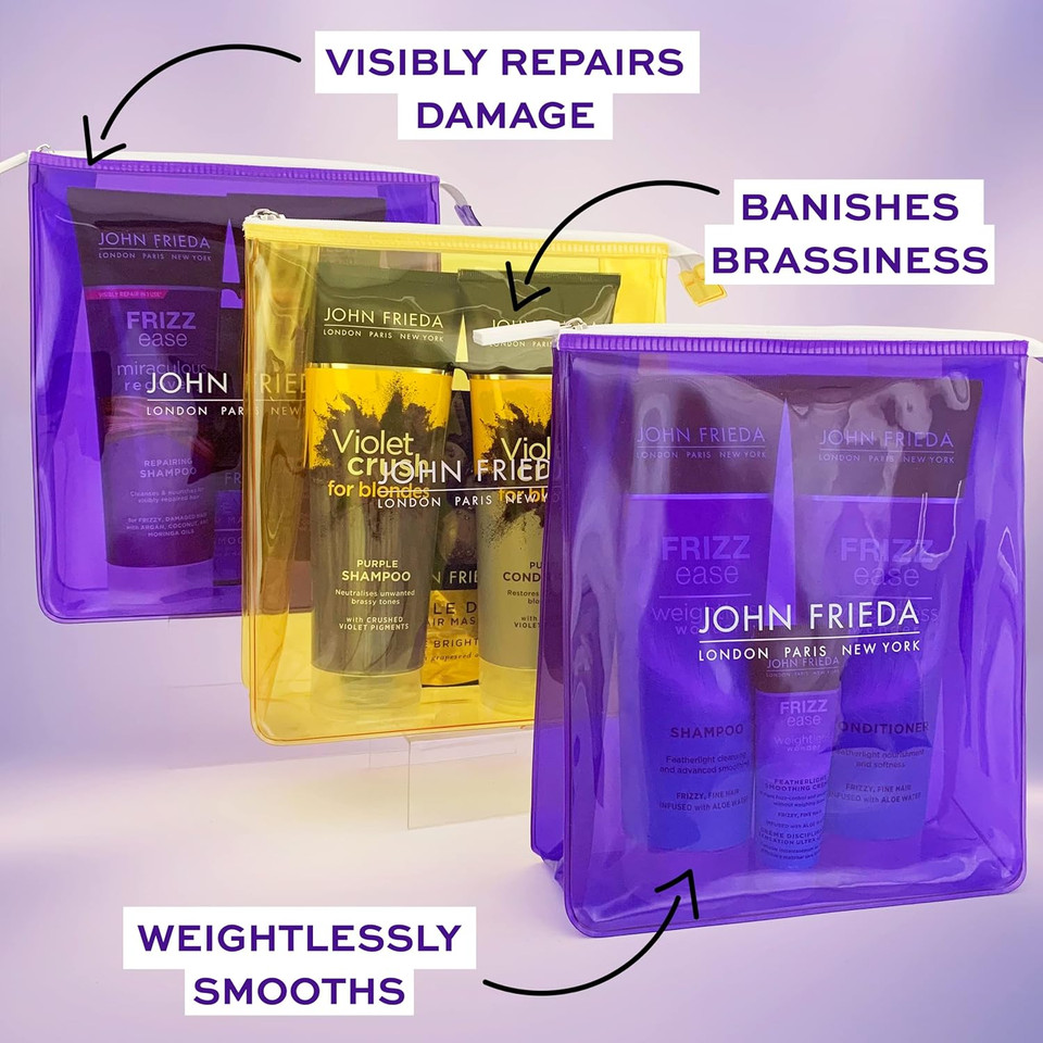 John Frieda Violet Crush Gift Set - for Blonde Hair - 2 x 250ml Shampoo/Conditioner + Miracle Drop Sachet