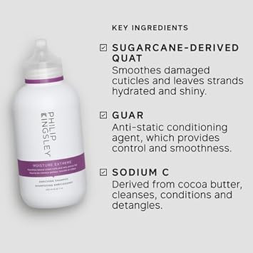 Philip Kingsley | Moisture Extreme Enriching Shampoo | For Curly, Dry, Damaged Hair | Moisturises, Hydrates, and Adds Shine| Detangles and Controls Frizz Adds Shine | 250ml