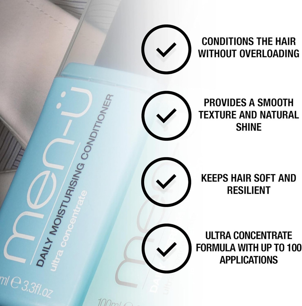 men-ü DAILY MOISTURISING CONDITIONER REFILL KIT. 2 x 100ml Bottles! UP TO 200 APPS  ultra concentration, long lasting mens conditioner and smooth texture - 100ml Bottle + Refill
