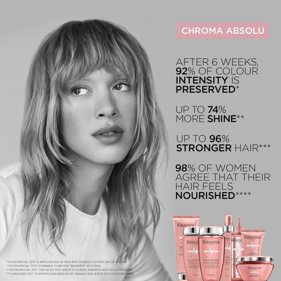 Kérastase Chroma Absolu, Hydrating and Protective Shampoo, Sensitised or Damaged Color-Treated Hair, Fine To Medium, With Glycerin, Amino Acid and Hyaluronic Acid, Bain Chroma Respect
