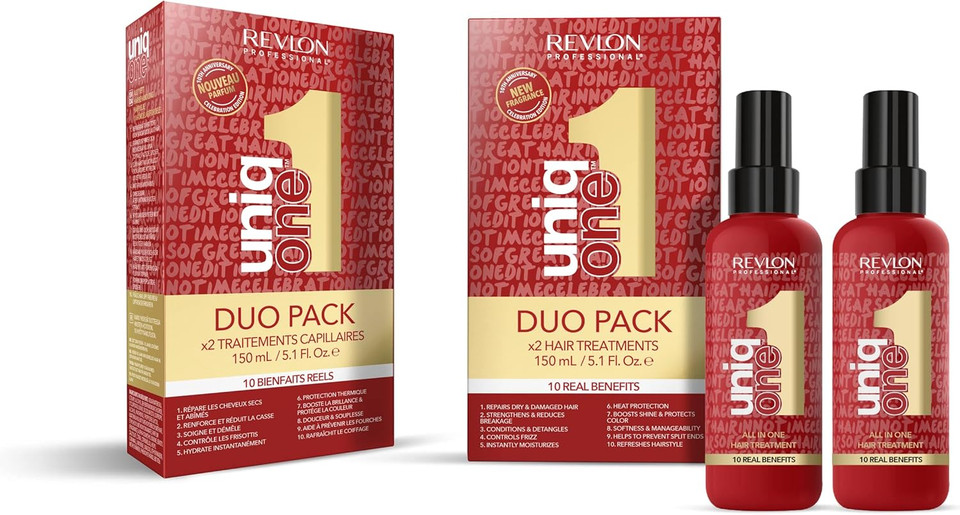 Revlon Professional UniqOne Celebration Edition Hair Treatment Duo Pack, Gifts for Women/Men, To Control Frizz, Detangling & Condition Hair (2 x 150ml)