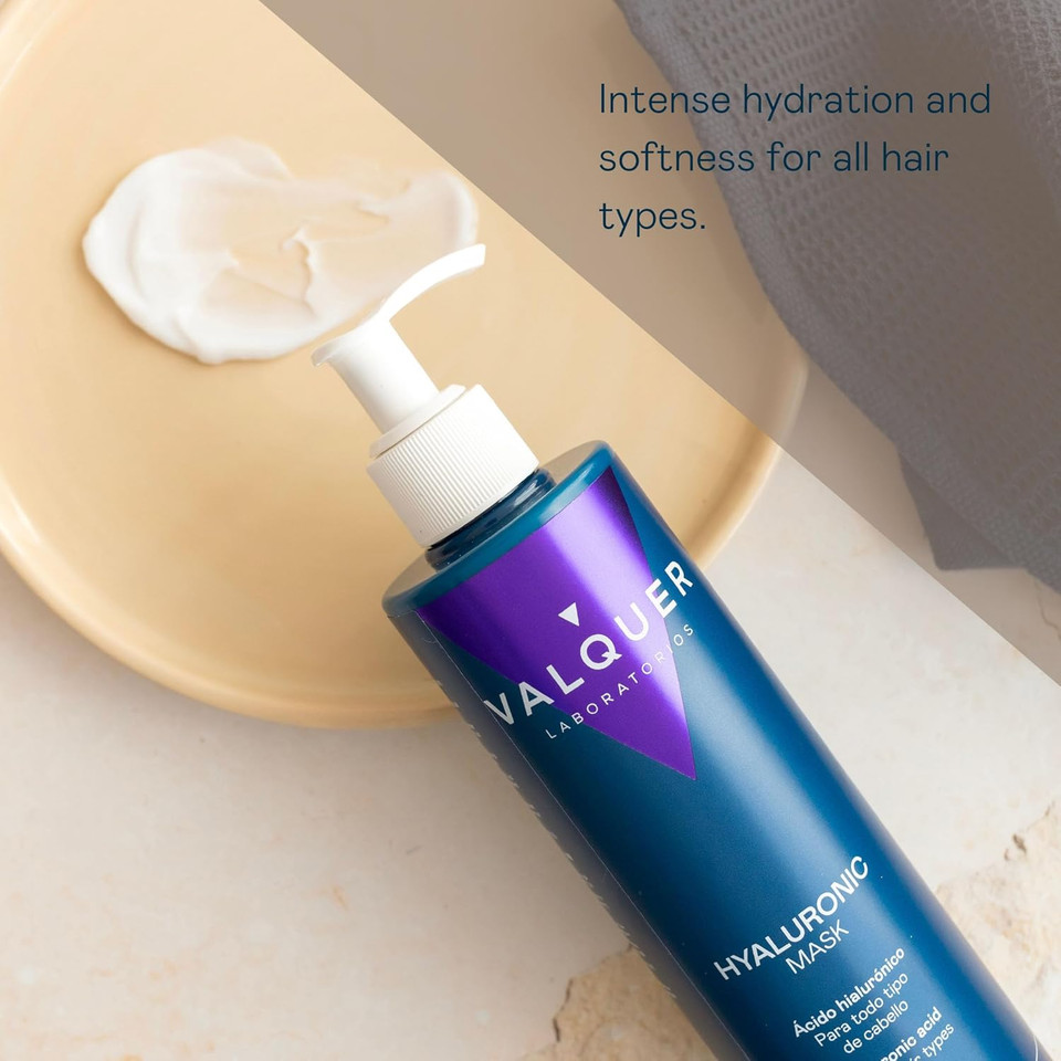 Valquer Hydrating and Repairing Hyaluronic Acid Mask. Zero% Hair Treatment with Panthenol, Keratin, and Aloe Vera. Revitalizes and Protects Damaged and Dry Hair. All hair types. 275 ml