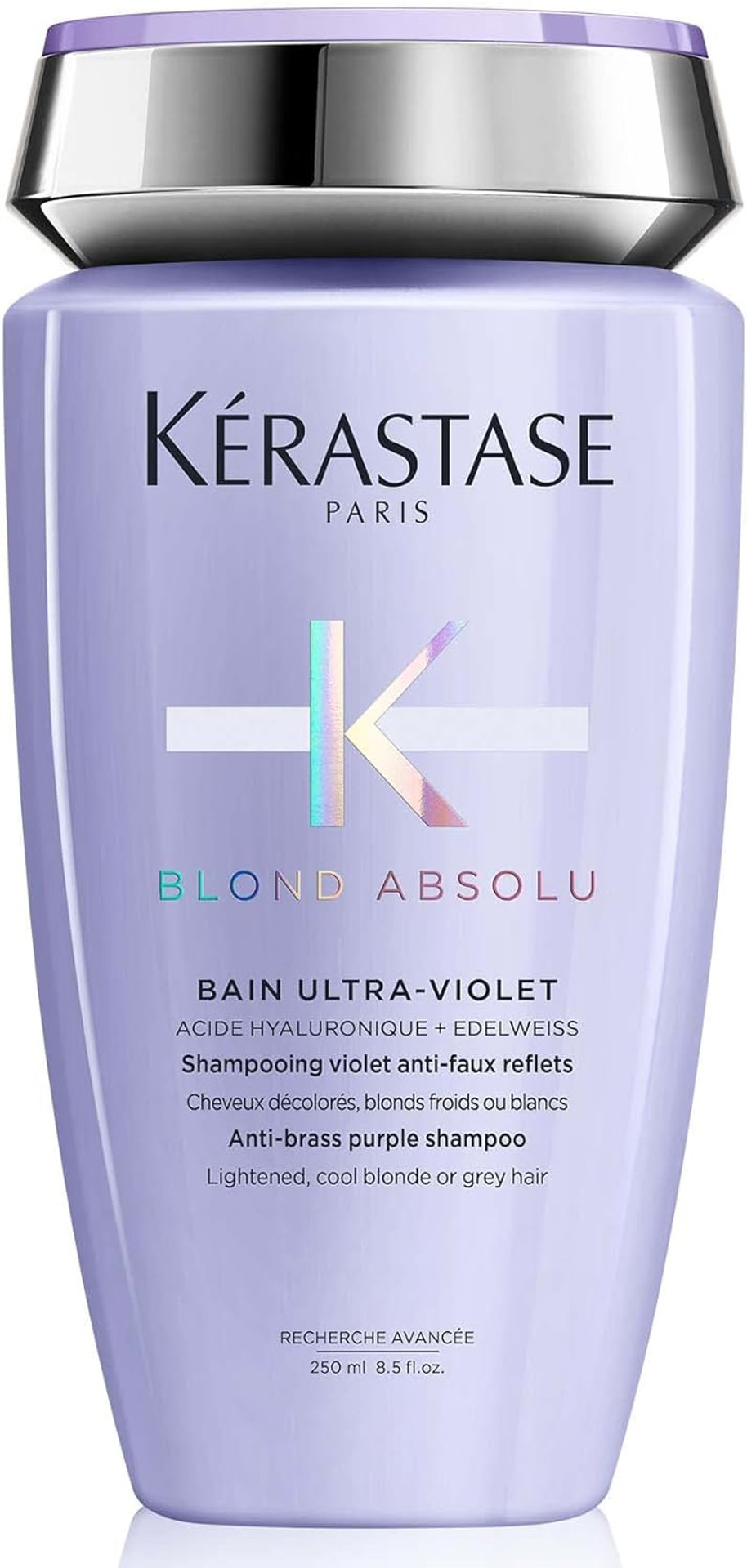 Kérastase Blond Absolu, Anti-Brass Purple Shampoo, Toning, For Cool Blondes and Grey Hair, With Hyaluronic Acid and Edelweiss Flower, Bain Ultra Violet, 250 ml Kérastase Blond Absolu, Anti-Brass Purple Shampoo, Toning, For Cool Blondes and Grey Hair, With Hyaluronic Acid and Edelweiss Flower, Bain Ultra Violet, 250 ml