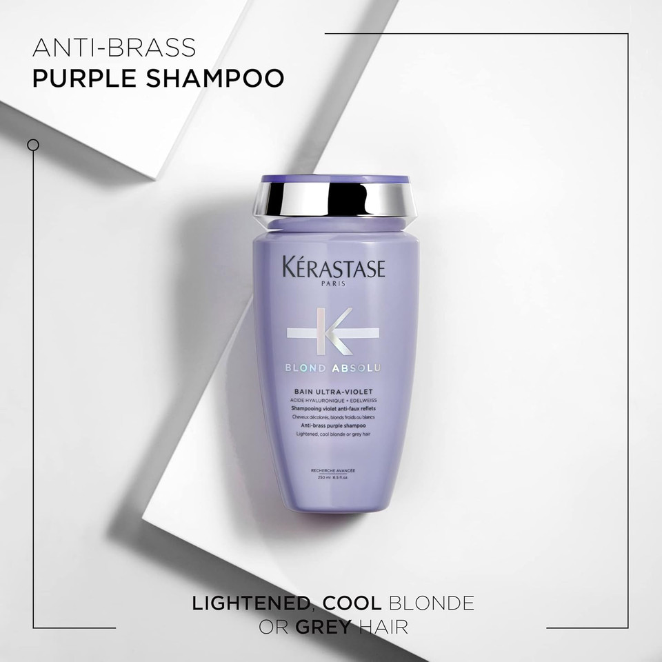 Kérastase Blond Absolu, Anti-Brass Purple Shampoo, Toning, For Cool Blondes and Grey Hair, With Hyaluronic Acid and Edelweiss Flower, Bain Ultra Violet, 250 ml Kérastase Blond Absolu, Anti-Brass Purple Shampoo, Toning, For Cool Blondes and Grey Hair, With Hyaluronic Acid and Edelweiss Flower, Bain Ultra Violet, 250 ml