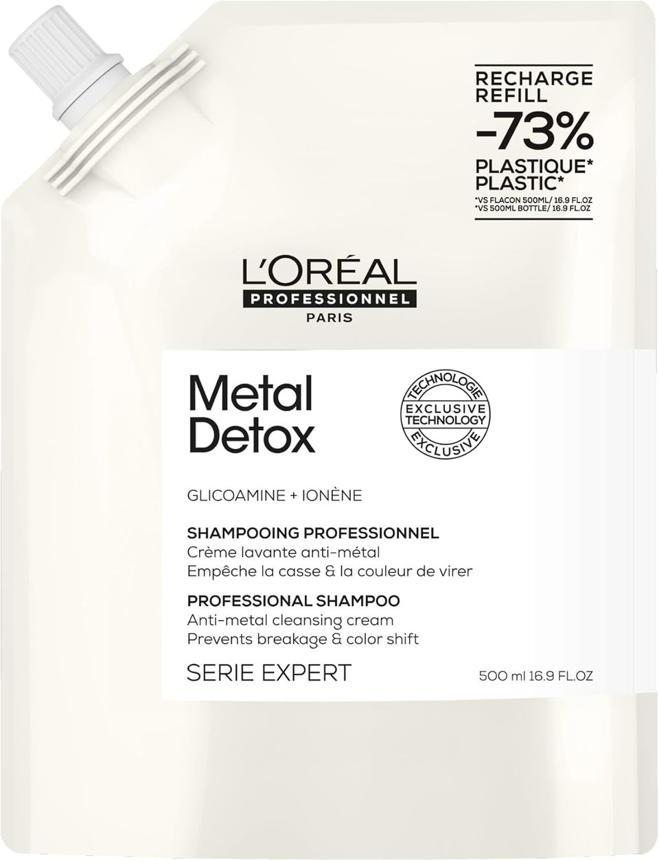 LOréal Professionnel Metal Detox Shampoo, Prevent Breakage & Colour Fade from hard water, Prevent Damaged Hair, Sulphate-Free & Vegan, Refill