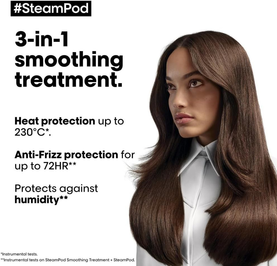 LOreal Professionnel, 3-In-1 Smoothing Treatment, Up to 72hr Frizz Control, Heat Protection, Shine, Steampod, For All Hair Types, 50 ml