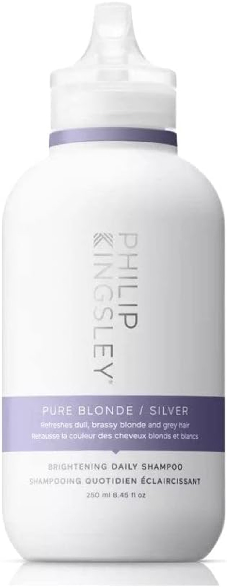 Philip Kingsley | Pure Blonde/Silver Purple Brightening Shampoo | Colour Correcting Shampoo for Blonde, Silver, Grey Platinum Bleached, Brassy Hair | For Orange Brassiness and Yellow Tones | 250ml