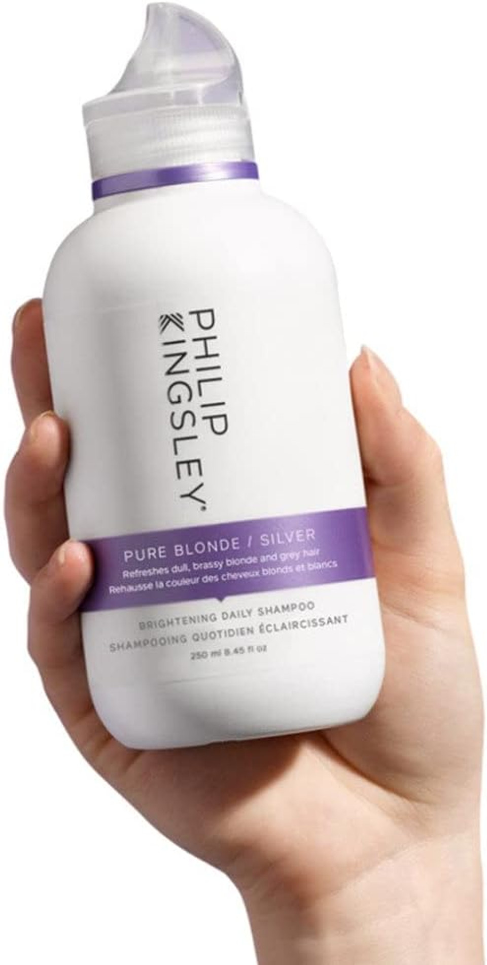 Philip Kingsley | Pure Blonde/Silver Purple Brightening Shampoo | Colour Correcting Shampoo for Blonde, Silver, Grey Platinum Bleached, Brassy Hair | For Orange Brassiness and Yellow Tones | 250ml