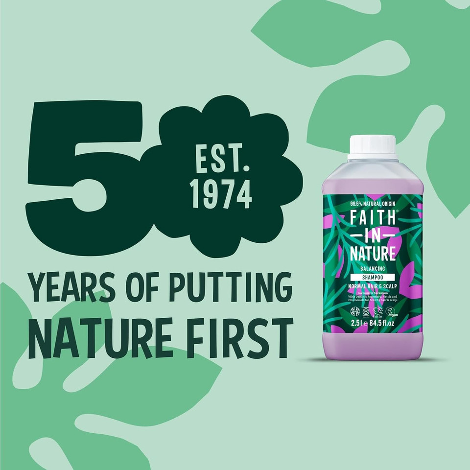 Faith In Nature Natural Lavender & Geranium Shampoo, Balancing for Normal Hair & Scalp, Vegan & Cruelty Free, No SLS, Silcones or Parabens, 2.5L Refill Faith In Nature Natural Lavender & Geranium Shampoo, Balancing for Normal Hair & Scalp, Vegan & Cruelty Free, No SLS, Silcones or Parabens, 2.5L Refill