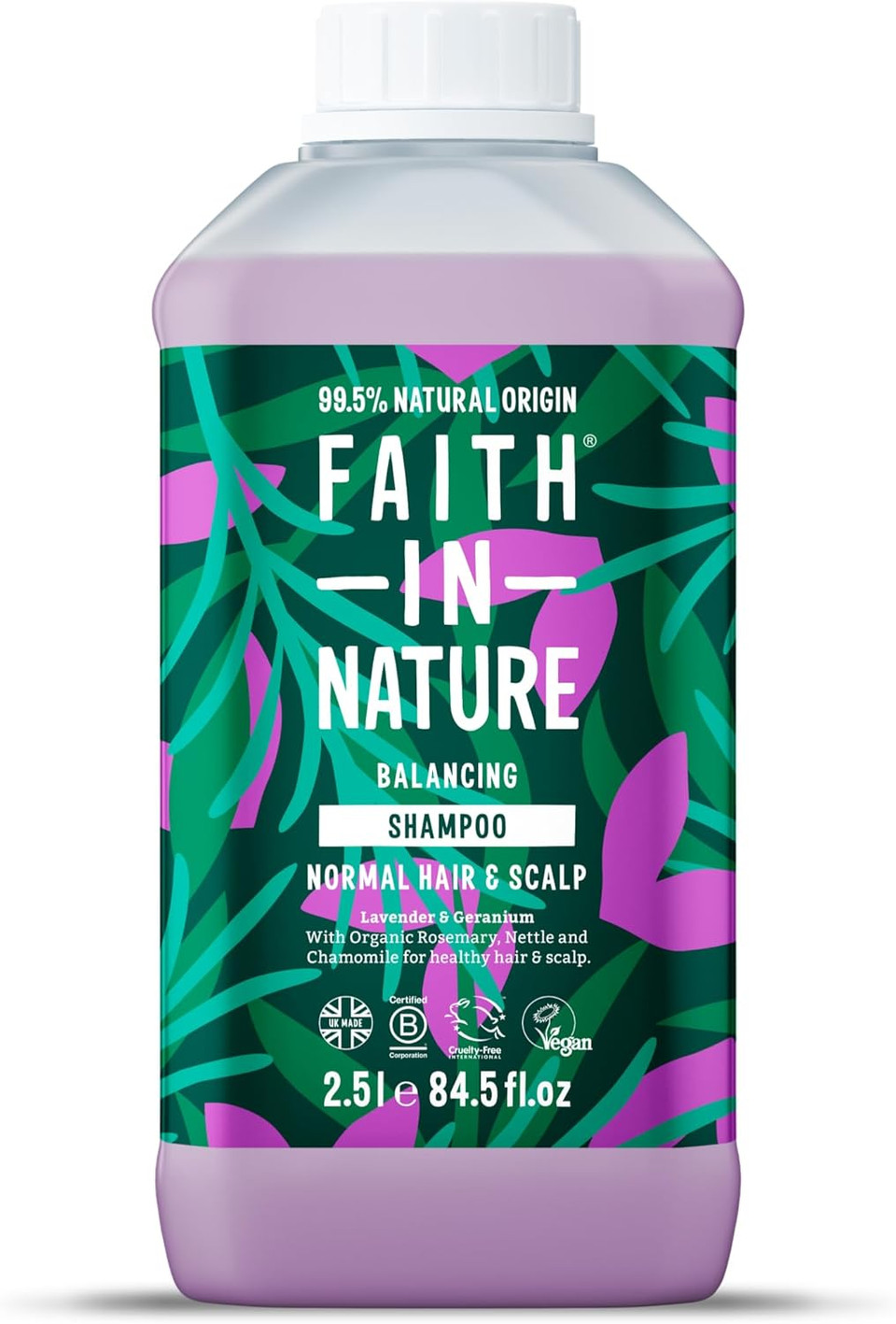 Faith In Nature Natural Lavender & Geranium Shampoo, Balancing for Normal Hair & Scalp, Vegan & Cruelty Free, No SLS, Silcones or Parabens, 2.5L Refill Faith In Nature Natural Lavender & Geranium Shampoo, Balancing for Normal Hair & Scalp, Vegan & Cruelty Free, No SLS, Silcones or Parabens, 2.5L Refill