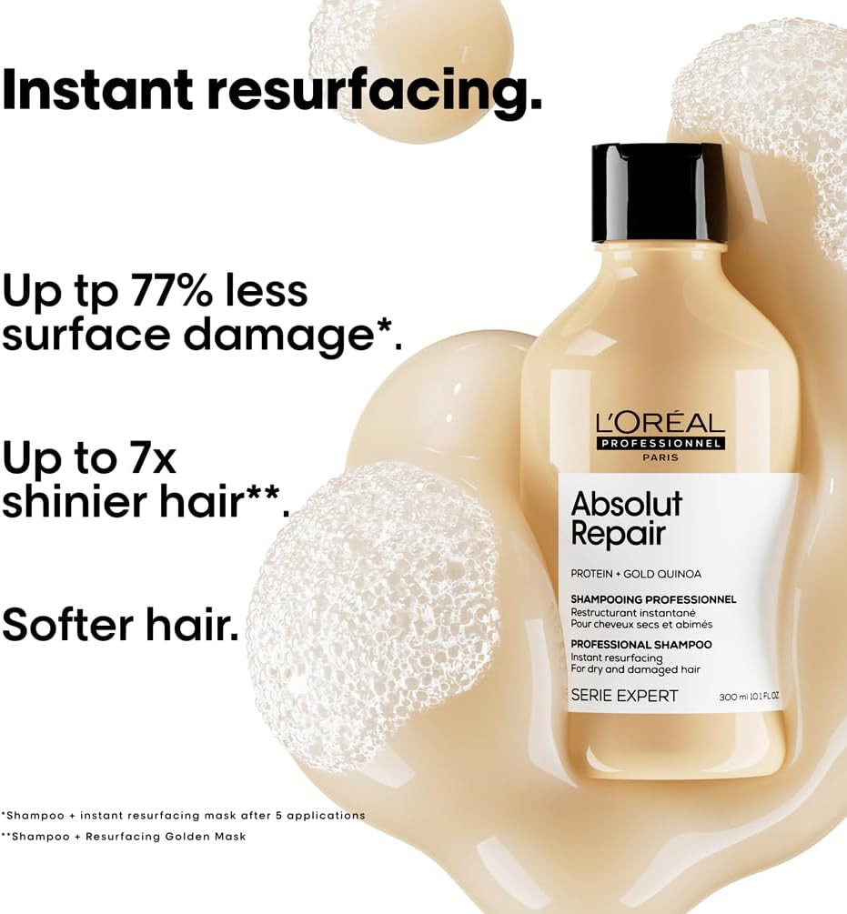 LOréal Professionnel Absolut Repair Shampoo & Conditioner For Dry & Damaged hairMoisturising, Repairing Shampoo & Conditioner Sulphate-Free & Vegan Shampoo 300ml, 200ml