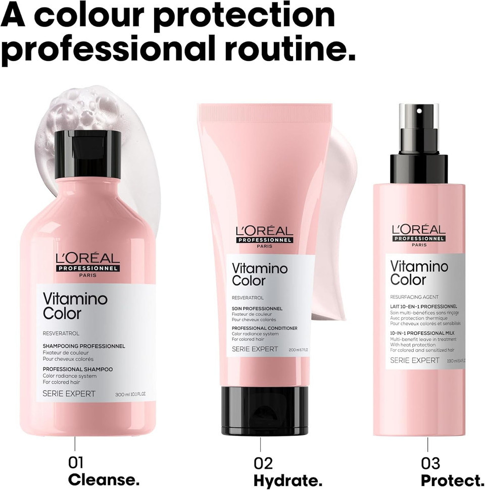 LOréal Professionnel Vitamino Color Shampoo & Conditioner Colour Protection and Shinier Hair For Coloured Hair stronger hair 300ml, 200ml