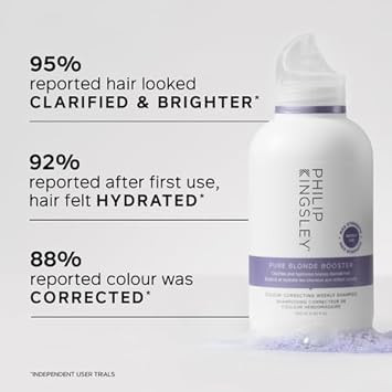 Philip Kingsley | Pure Blonde Booster Purple Shampoo | Colour Correcting Shampoo | For Blonde, Silver, Grey Platinum Bleached, Brassy, Highlighted Hair | For Orange Brassiness and Yellow Tones | 150ml
