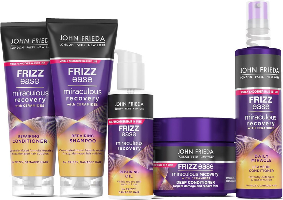 John Frieda Miraculous Recovery with Ceramides Bubdle: Shampoo 250ml Conditioner 250ml, Conditioner Masque 250ml, Reparing Oil 100ml and Daily Miracle Conditioner 200ml
