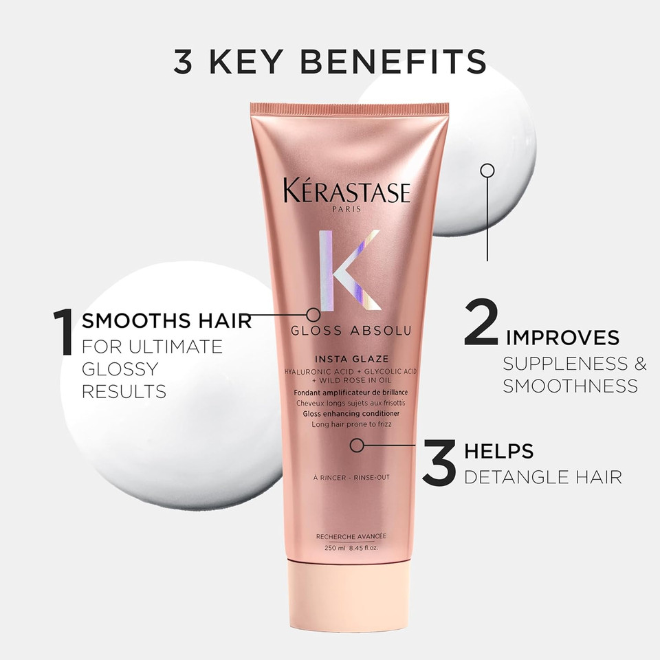 Kérastase Gloss Absolu Conditioner for All Hair Types, with Glycolic Acid, Hyaluronic Acid & Wild Rose 250ml