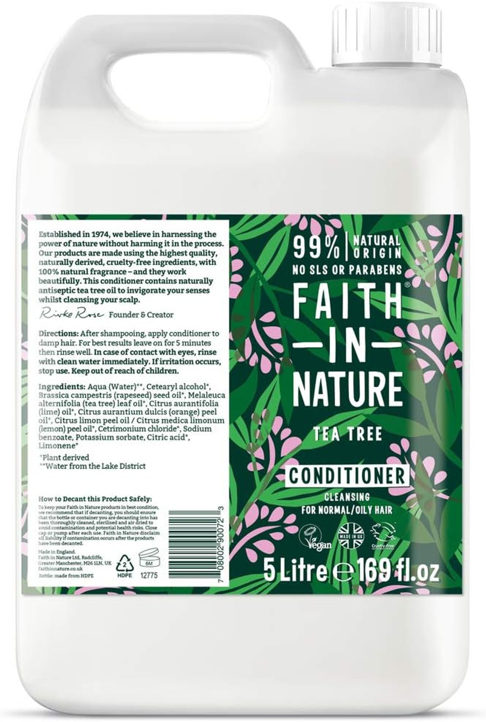 Faith In Nature Natural Tea Tree Conditioner, Cleansing, Vegan & Cruelty Free, No SLS or Parabens, For Normal to Oily Hair, 5L Refill Pack Faith In Nature Natural Tea Tree Conditioner, Cleansing, Vegan & Cruelty Free, No SLS or Parabens, For Normal to Oily Hair, 5L Refill Pack