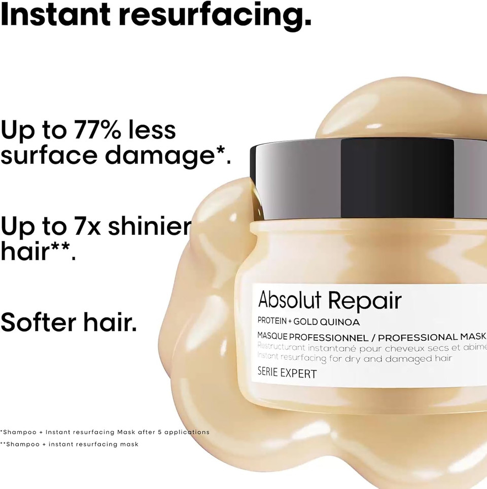 L'Oréal Professionnel Serie Expert Absolut Repair Shampoo and Hair Mask Set, Repairs and Hydrates Dry and Damaged Hair, 300 ml and 250 ml L'Oréal Professionnel Serie Expert Absolut Repair Shampoo and Hair Mask Set, Repairs and Hydrates Dry and Damaged Hair, 300 ml and 250 ml