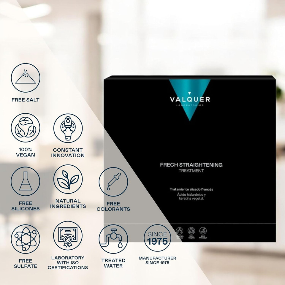 Valquer French Straightening, Complete Hair Treatment. Straight, Hydrated and Frizz-Free Hair. With Hyaluronic Acid and Vegetable Keratin. Natural Ingredients. Vegan