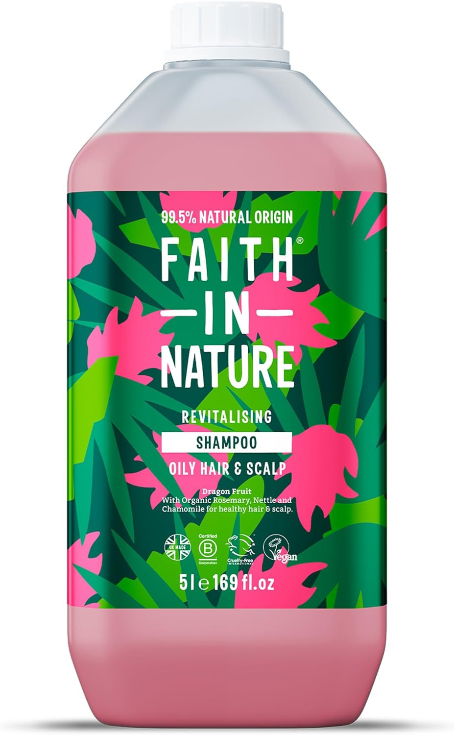 Faith In Nature Natural Dragon Fruit Shampoo, Revitalising for Oily Hair & Scalp, Vegan & Cruelty Free, No SLS, Silicones or Parabens, 5L Refill Pack