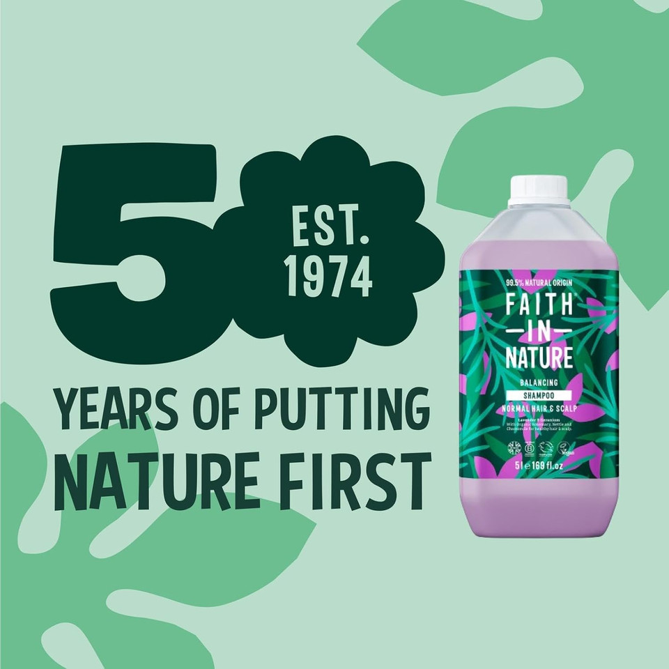 Faith In Nature Natural Lavender & Geranium Shampoo, Balancing for Normal Hair & Scalp, Vegan & Cruelty Free, No SLS, Silcones or Parabens, 5L Refill Pack Faith In Nature Natural Lavender & Geranium Shampoo, Balancing for Normal Hair & Scalp, Vegan & Cruelty Free, No SLS, Silcones or Parabens, 5L Refill Pack