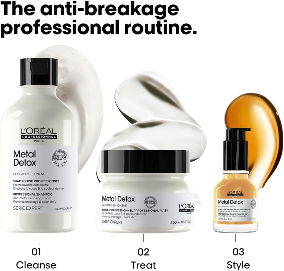 LOréal Professionnel | Metal Detox Concentrated Oil for Soft, Shiny, Silky Hair, Fast-absorbing Lightweight Concentrated Texture, Daily Leave-in, For All Hair Types, 50ml