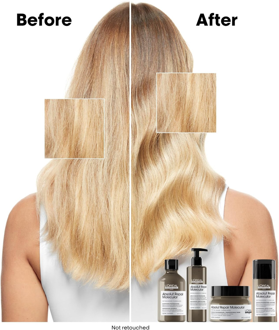 LOréal Professionnel Absolut Repair Molecular Sulphate Free Shampoo & Hair Mask conditioner set, For Extremely Damaged Hair, Molecular Bond Repair, restores strength & elasticity 300ml,250ml