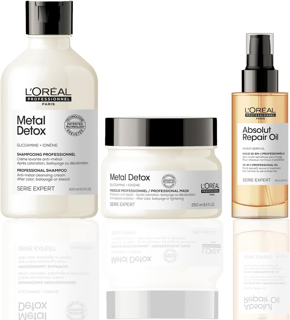 LOréal Professionnel Serie Expert Detox and Hydrate Routine for Damaged Hair, Metal Detox Shampoo, Mask with Absolut Repair Leave-in Oil, 300 ml, 250 ml and 90 ml, Bundle Set LOréal Professionnel Serie Expert Detox and Hydrate Routine for Damaged Hair, Metal Detox Shampoo, Mask with Absolut Repair Leave-in Oil, 300 ml, 250 ml and 90 ml, Bundle Set