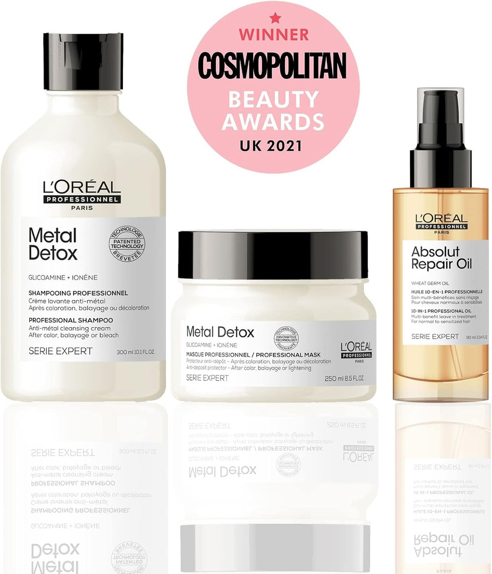 LOréal Professionnel Serie Expert Detox and Hydrate Routine for Damaged Hair, Metal Detox Shampoo, Mask with Absolut Repair Leave-in Oil, 300 ml, 250 ml and 90 ml, Bundle Set LOréal Professionnel Serie Expert Detox and Hydrate Routine for Damaged Hair, Metal Detox Shampoo, Mask with Absolut Repair Leave-in Oil, 300 ml, 250 ml and 90 ml, Bundle Set