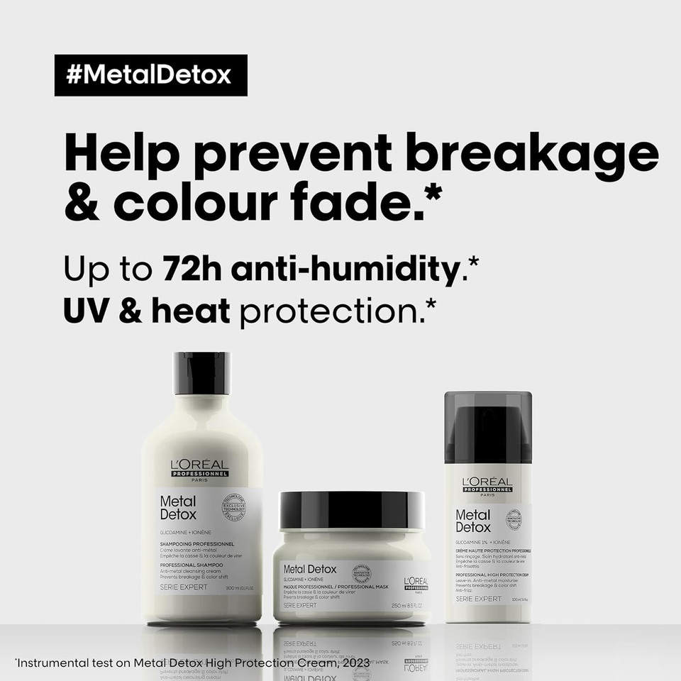 LOréal Professionnel Metal Detox Shampoo 300ml, Hair Mask 250ml & Leave-In Cream 100ml, Prevent Breakage & Colour Fade from hard water, for damaged, dull hair