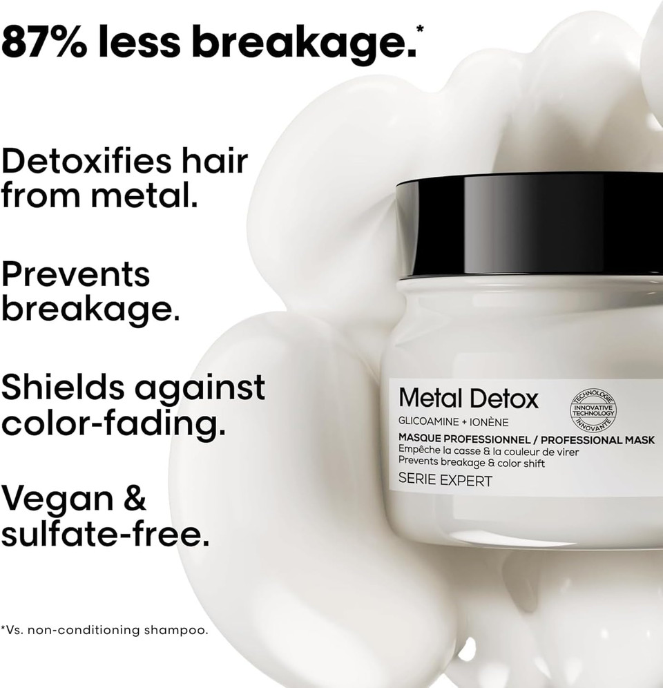 LOréal Professionnel Metal Detox Shampoo 300ml, Hair Mask 250ml & Leave-In Cream 100ml, Prevent Breakage & Colour Fade from hard water, for damaged, dull hair